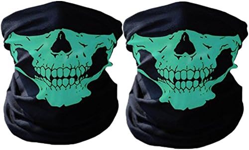 SWAMPLAND 2 Pieces Seamless Skull Face Mask Neck Tubular Windproof Dustproof Half Face Motorcycle Mask,Green