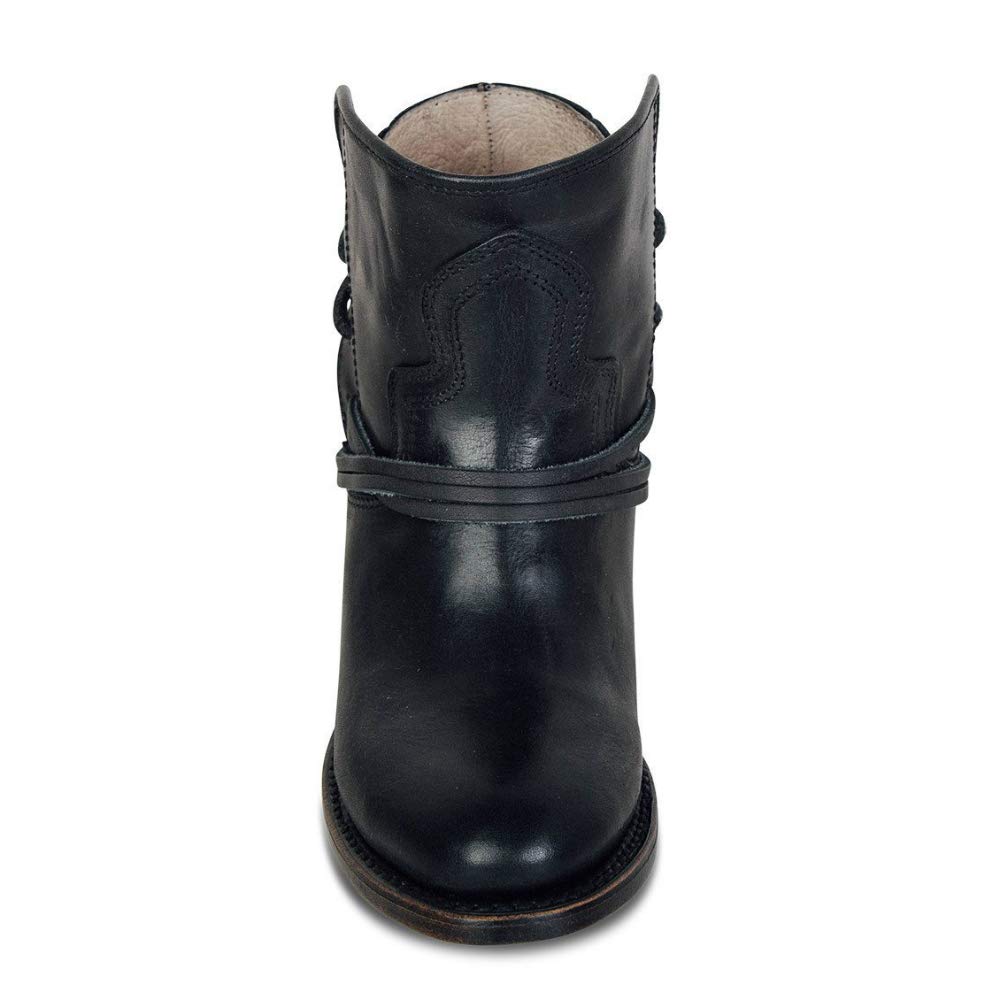 Women’s Vintage Ankle Booties Strappy Lace-Up Chunky Stacked Heel Distressed Leather Color Block Western Boot - Image 4