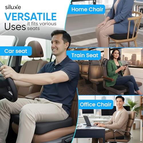 Siluxe Premium Gel-Infused Memory Foam Coccyx Seat Cushion – Orthopedic Tailbone & Sciatica Pain Relief Pillow for Office Chair, Car, Home & Wheelchair – Pressure Relief Chair Pad (Black)