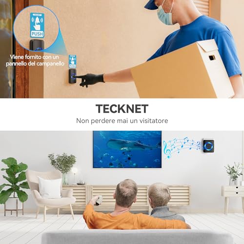 TeckNet Wireless Doorbell, Portable Wireless Doorbell, 60 Ringtones, LED Indicators, 400 M Operating at Large Distance, 5 Selectable Volumes (1 x Transmitter and 2 x Receiver)