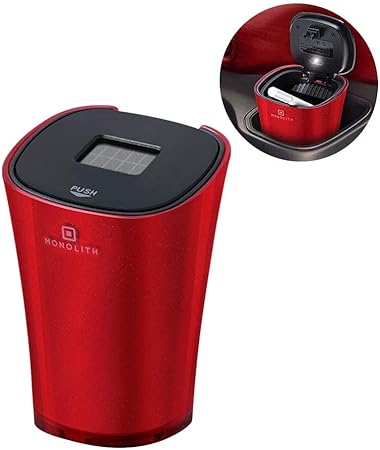 Amazon Umisky 車用灰皿 取り外し可能 木製 太陽電池式灰皿 自動消火 蓋とライト付き 煙の出ないクリエイティブな灰皿 ほとんどの車用カップホルダー用 レッド U047 Red 灰皿 シガーライター 車 バイク