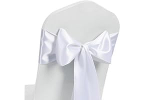 MAGTOWNE Satin White Chair Sashes 50 Pack, White Chair Bows for Wedding Party Birthday Decor, Satin Ribbons Ties for Church Ceremony Event Decorations