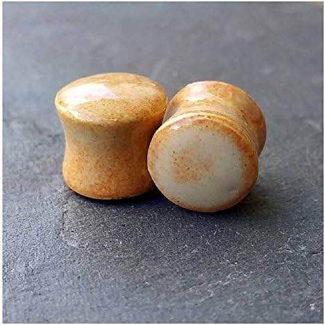 Pair - Peach Glass Ear Plugs Organic Handmade double-flared gauges ceramic Essential Oil Diffusers (10mm 00g)