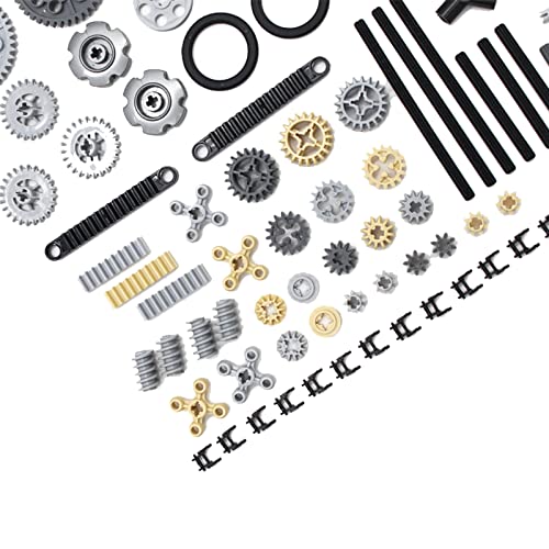 KonHaovF 116PCS Gear and Axle Set for Technic Parts Compatible with with Major Brand Technic Parts, DIY Gears Assortment Pack(Gears Pins Axles Differential New) for Technic Building Blocks Set