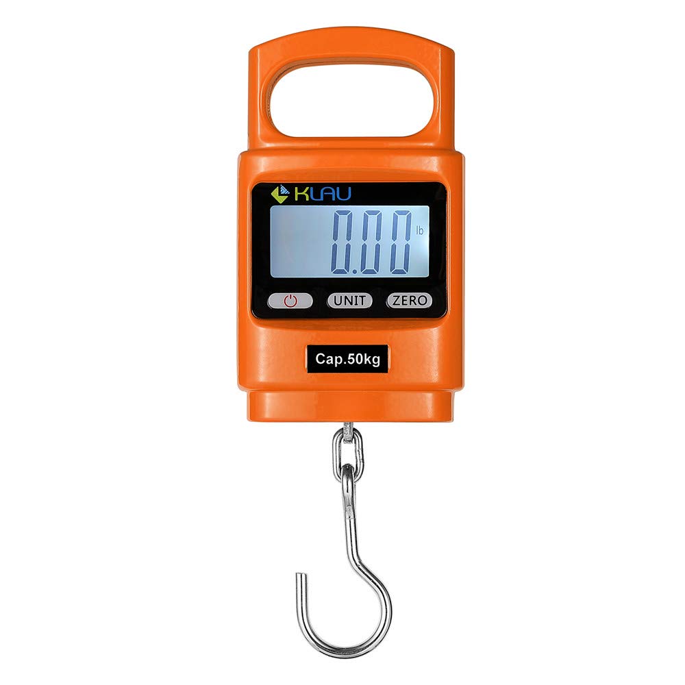 Photo 1 of Klau Portable Fish Weighing Scales 100 lb / 1600 oz Heavy Duty Digital Hanging Scale LCD Display with Backlight Orange for Home Farm Hunting Outdoor