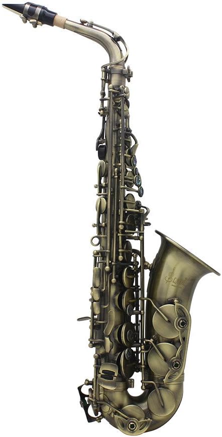 ammoon Professional Red Bronze Bend Eb E-flat Alto Saxophone Sax Abalone Shell Key Carve Pattern with Case Gloves Cleaning Cloth Straps Grease Brush (High Grade Antique)