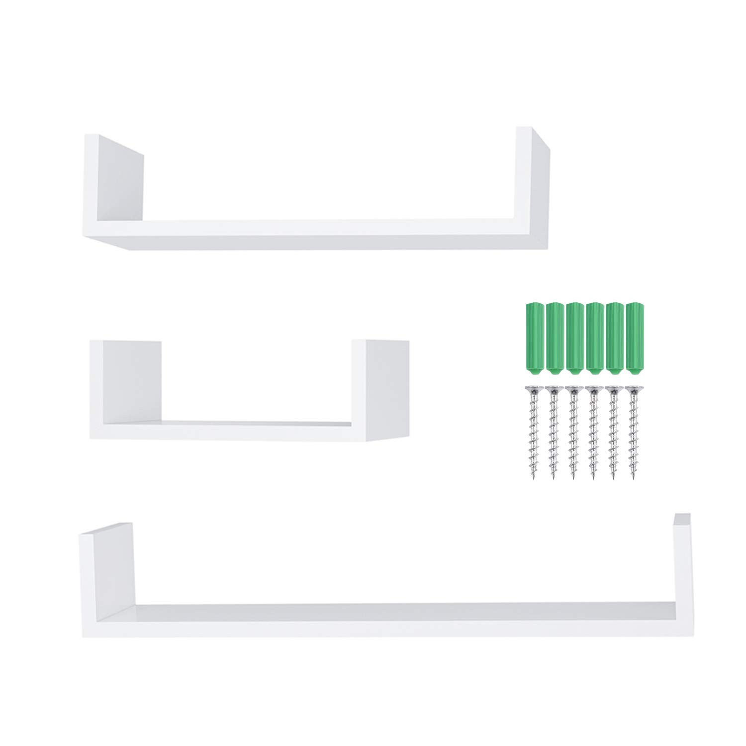 Jinguio Floating U Shelves Wall Mounted, Set of 3 (White)