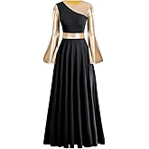 IBAKOM Liturgical Praise Dance Worship Long Dress for Women Metallic Gold Color Block Loose Fit Full Length Church Dancewear