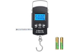TXY Fish Scale, 50kg/110lb Portable LCD Electronic Hand Scale Travel Hanging Fish Scale with 1m Ruler Tape Precision Steelyard Scales for Fishing