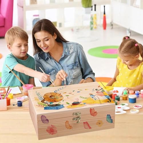 Unfinished Wooden Box With Lid, 17 * 13 * 7.9cm Unfinished Wooden Box With Hinged Lid, All-Purpose Wooden Storage Box, Wooden Chest Memory Box for Women Girls Kids for Jewelry Peals Card