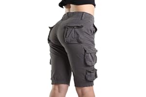 FOURSTEEDS Women's Cotton Loose Fit Zipper Multi-Pockets Twill Bermuda Drawstring Women Cargo Shorts