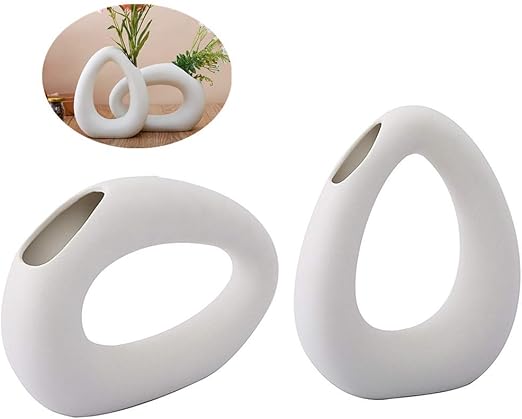 Amazon Co Jp Anding 独創的なインテリア 優雅な水滴デザイン 中国磁器 白いマットライトで陶磁器の花瓶 ２つをセットとする 生花花瓶 Ly 白 ホーム キッチン