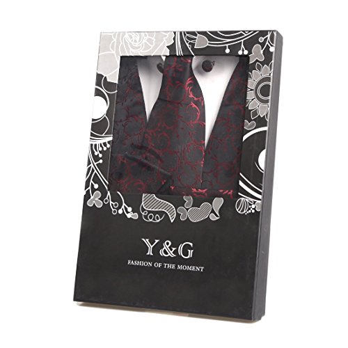 VS1026-XL Red Pattern Mens Vest Tie Cufflinks Bowtie Hanky Gifts Idea By Y&G