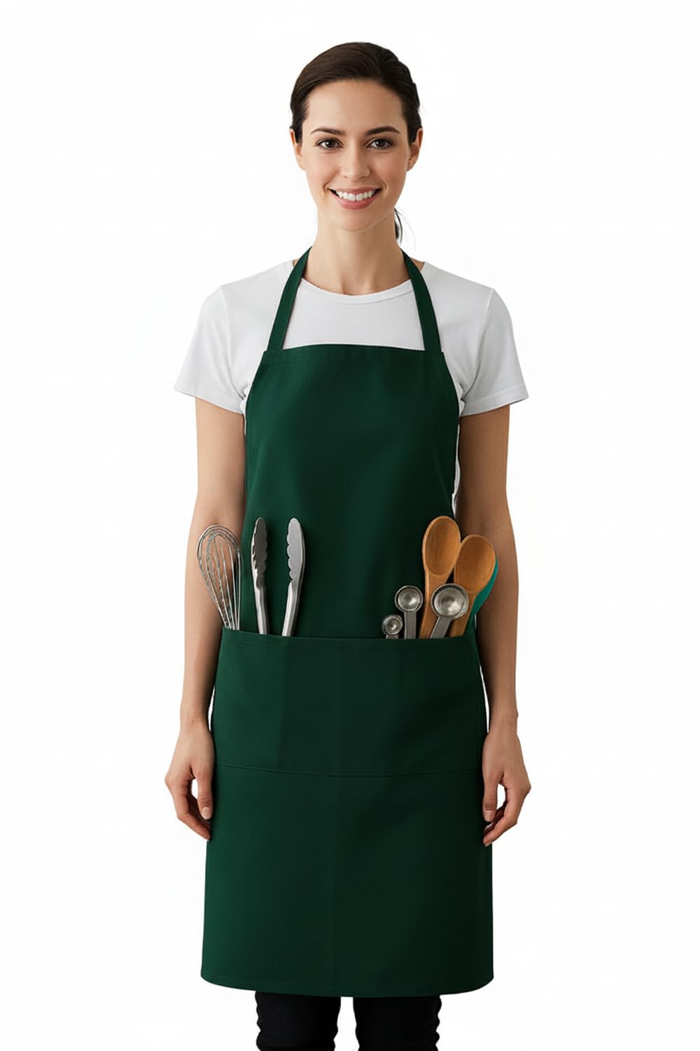 IBEX Unisex Bib Apron with Pocket, Professional Kitchen Apron for Chefs, Waiters, Cooks, Bar Staff, Catering, Forest Green