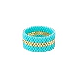 KELITCH Women Handmade Band Rings Beaded Rings