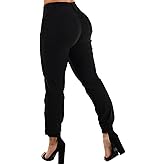 Moda Xpress Women's Juniors Stretchy High Waisted Relaxed Fit Casual Cargo Denim Jogger Jeans and Pants for Women