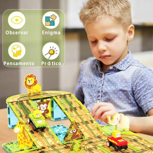 Blocos de Montar Magnéticos Construção STEM Brinquedos Infantil (45 Peças Com Animais)