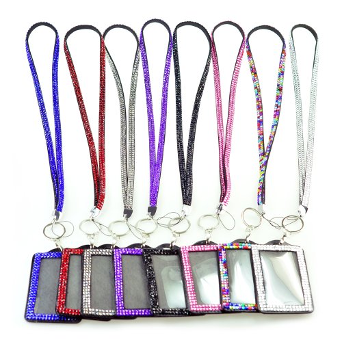 Buy Rhinestone Bling Lanyard with Horizontal Lined ID Badge Holder and Key Chain Online at