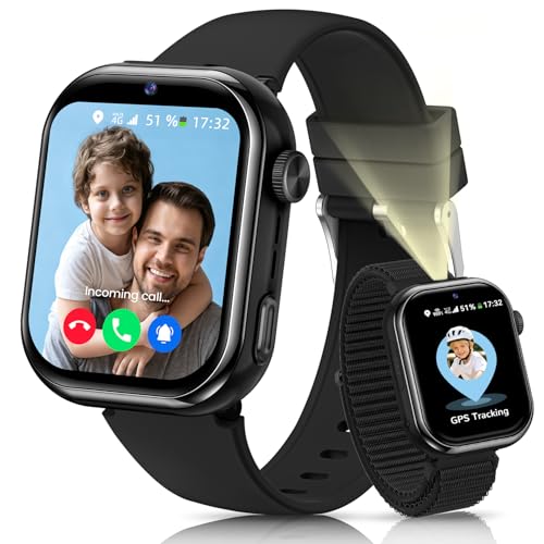 4G Children's Smartwatch GPS Watch with Video Calls, Voice Chat, School Mode, Dual Camera, Alarm, Pedometer, IP68 Calculator Smart Watch for Boys and Girls, Black