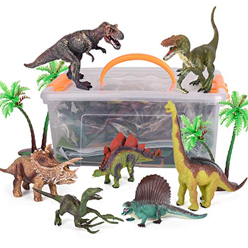 Alagoo Dinosaur Toys, Realistic Dinosaur Figures with Activity Play Mat & Trees, Educational Dinosaur Playset to Create a Dino World Including T-Rex, Triceratops, Velociraptor, Gift for Kids