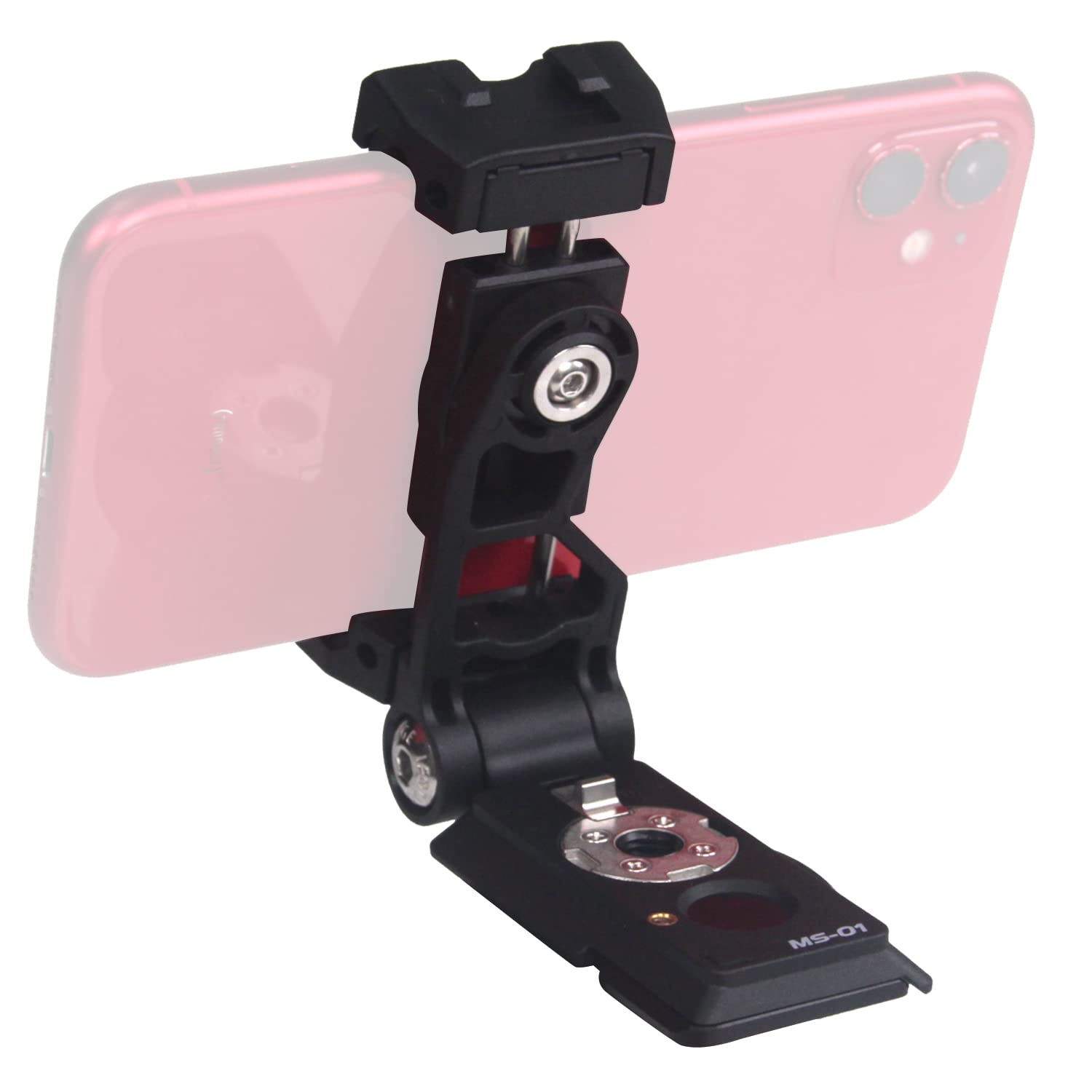 IFOOTAGE Phone Holder for Tripod,Foldable Mount Adapter with Cold Shoe, 38/50 mm Arca-Swiss Plate, Horizontal & Vertical Clip,Black