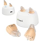 Rechargeable Hearing Aids for Seniors with Noise Cancellation, OTC Hearing Aids Digital Chips for Clear Sound, CIC In-Ear Fit Comfortable & Invisible, Charging Case Volume Control, 1 Pair, Beige