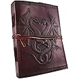 DOUBLE DRAGON Blank Page BOOK Handcrafted Leather Writing Unlined 5 x 7 JOURNAL (Brown)