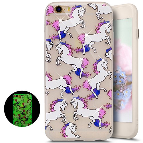 iPhone 5S Case,iPhone SE Case, Ukayfe Luminous Noctilucent Glow in The Dark Crystal Diamond Bling Glitter Clear Bumper TPU Soft Case Rubber Silicone Skin Cover for iPhone 5S- Cute Unicorn