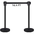 QKA Crowd Control Barriers with 16.4' Retractable Belt 2Pack Stainless Steel Stanchion Posts Queue Line Pole Stanchions, Black