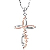 TRISHULA Cross Faith Necklace for Women, Mother's Day Gift 925 Sterling Silver Rose Gold Faith Cross Pendant Jesus Christian Jewelry Gift for Mom Daughter