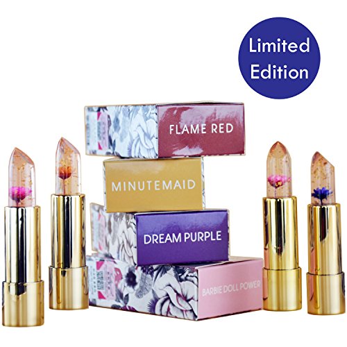 [Limited Edition] Kailijumei flower jelly lipstick set of 4 colors Temperature Change Moisturizer flower lip stick by with Red luxurious cosmetic bag wrapped By BeautyFully.