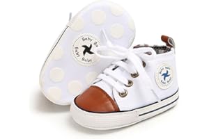 ORAWU Newborn Baby Girls Boys Canvas Shoes Infant Soft Sole Slip On First Walkers Sneaker Toddler Flat Loafers High Top Crib Denim Unisex Moccasins Shoe