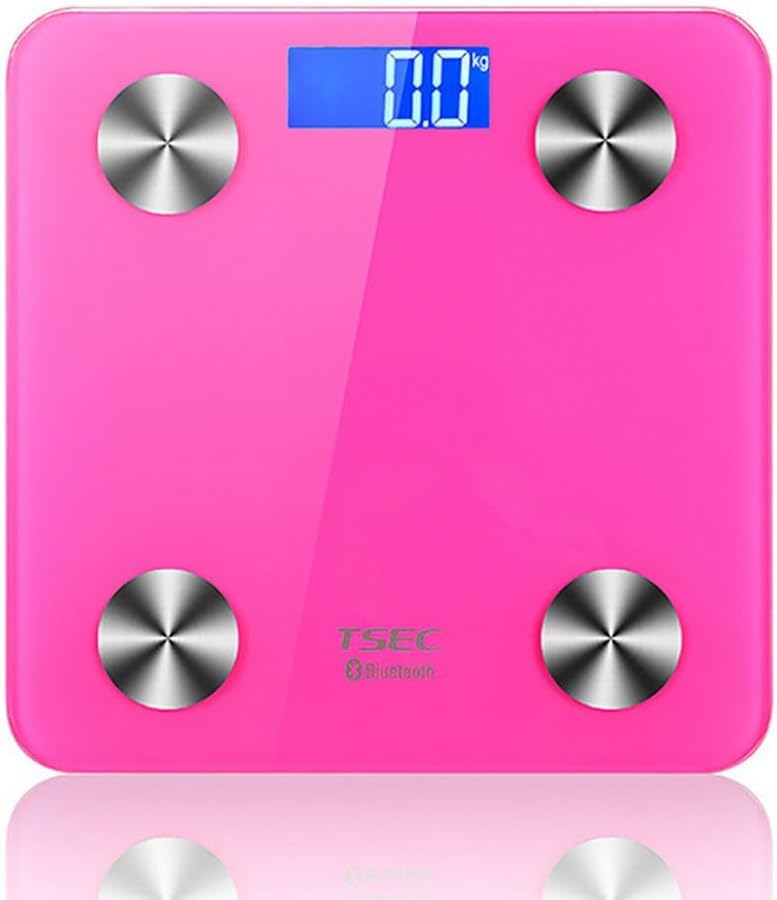 Smart Body Fat Scale,Bluetooth 4.0 Smart Weighing Scale Connected Scale Intelligent Digital Scales with Cloud Data Storage and Suggestions for Improvement (Pink)