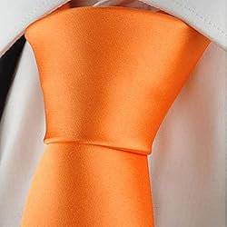 KissTies Mens Orange Tie Solid Color Satin Formal
