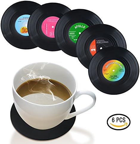 Record Coasters Cup Mat, Retro Vinyl Record Drinks Coasters Cup Mat Classic Music Style 6 Piece