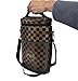 Vina 2 Bottle Wine Tote Bag, Insulated Wine or Beer Cooler Carrier Case with Shoulder Strap + Free Corkscrew, Brown Grid Wine Gift Bag for Travel and Picnic, Black