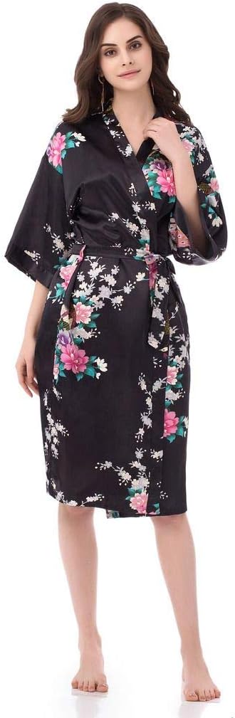 Kimono Robes for Women Floral Peacock Short Silk Bridesmaid Robes Wedding Party