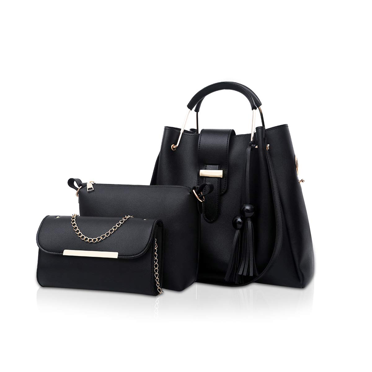 NICOLE&DORIS Women Handbags 3 Pcs bags for ladies Chain Bag Totes Top-Handles Shoulder bags Black