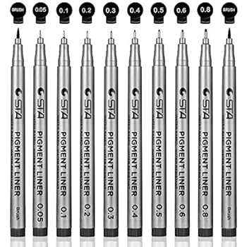 Precision Micro-Line Pens, 10 Black Micro-Pen Fineliner Ink Pens, Calligraphy, Waterproof Archival Ink, Artist Illustration, Sketching, Technical Drawing, Office Documents & Scrapbooking