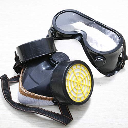 Protection Filter Dual Gas Mask,Silicone Chemical Gas Anti-dust Spray Paint Respirator Mask,Protective Gas Mask with Goggles,Safety Mask Dual Protection Filter (Black)(Black)