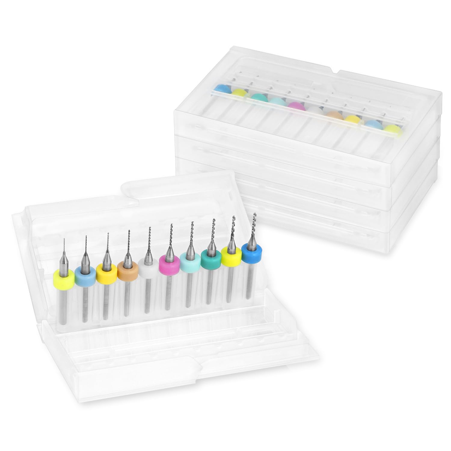 QWORK® 50pcs PCB Drill Bits Set - 0.3mm-1.2mm - Spiral Flute Carbide Mini Drill Bits for Wood Stone CNC Engraving, Jewelry Making, Circuit Boards Repair (5pcs Each Size)