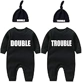YSCULBUTOL Baby Twins Bodysuits Funny Double Trouble Cute Girl Romper Twin Jumpsuits Hat Set