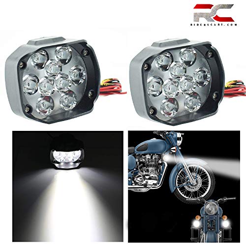 Riderscart 9 LED Light Fog Headlight Spot Beam Waterproof Heavy Duty Pod Driving Light, Night Light, Travel Light with Mounting Brackets for Motorcycle, Jeep and Car (15W, White Light, 2 PCS)