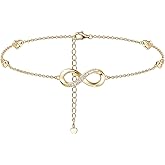 Moissanite Infinity Anklet for Women, Real Authentic 925 Sterling Silver Hypoallergenic, Beautiful Summer Jewelry, Dainty Ankle Bracelet, 8.6-10.6inch (21-26cm) Adjustable