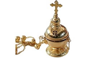 RZRHMUHN Eastern Orthodox Hanging Incense Burner Censer, Golden Zinc Alloy Religious Censer with Orthodox Cross Design, Chain