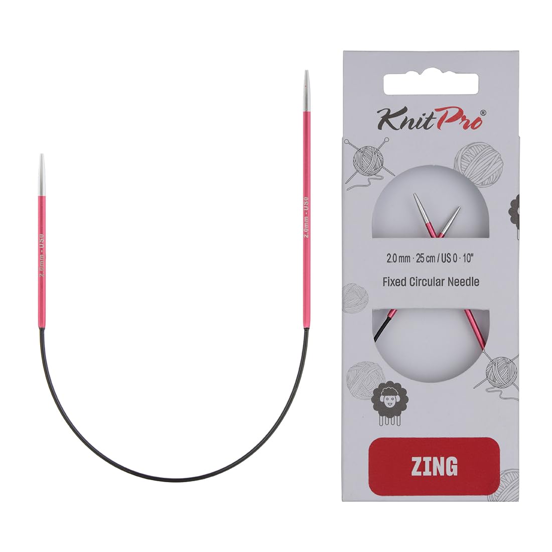 KnitPro Zing Fixed Circular Needles Asymmetrical 10" (25cm) | Size 2.00mm