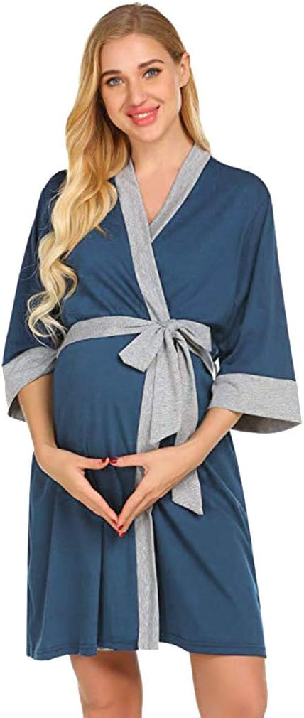 Armilum MaternityMaternity Dressing Gown,Maternity Nursing Robe Delivery Nightgowns Hospital Breastfeeding Gown Maternity Nightdress Long Nursing Dress Nursing Tops Breastfeeding Pyjamas Blue