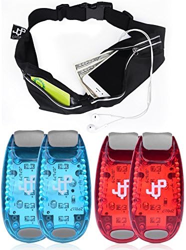 One Day Sale !!! LED Safety Light (4 PACK) and Running Belt Sets, The Perfect Running Light and Runners Pouch, suitable for Jogging, Cycling, Biking, Dog Walking, Strobe Light, Waterproof