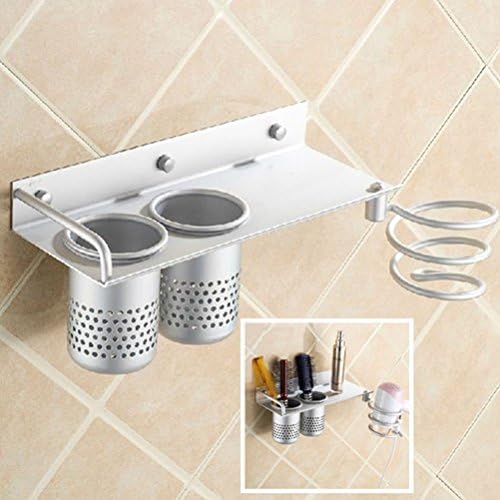 Alightup 3-in-1 Wall Mount Bathroom Organizer Collection Storage, Bathroom Storage Rack, Hair Dryer Holder, Toothbrush Organizer Bathroom Accessories With 2 Cups Silver