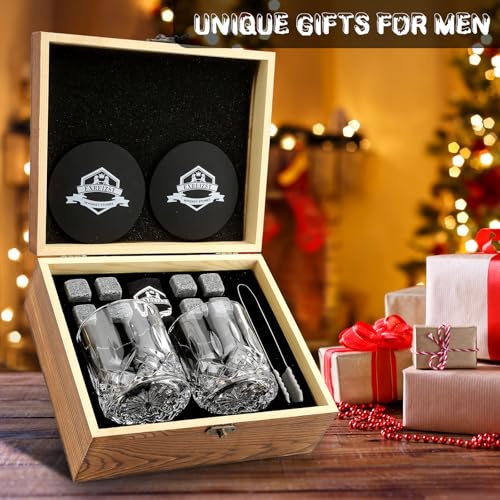 exreizst Juego de Vasos para Whisky de Regalo, con 2 Vasos para Whiskey, Rocas de Whisky – Juego de Caja de Bourbon escocés, Ideal Regalos para Hombres,Papá, Novio,Marido,Cumpleaños Navidad